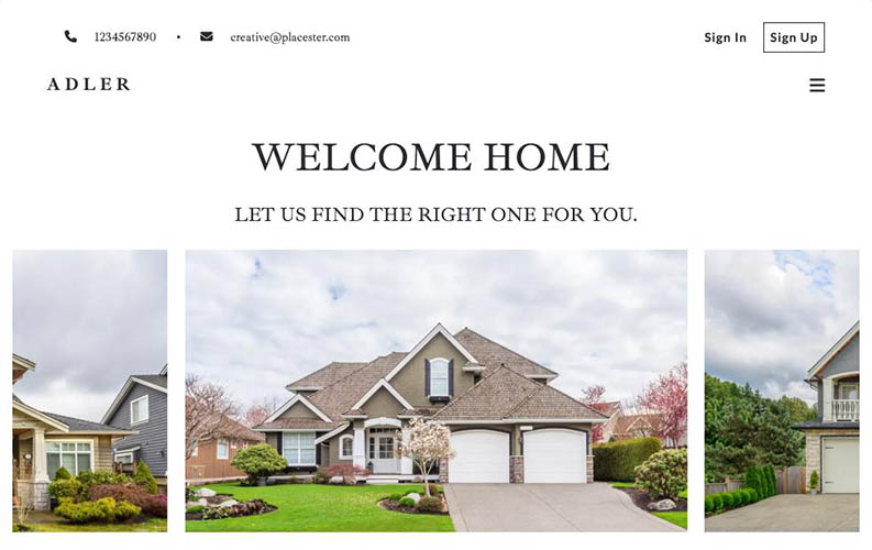 Example Placester real estate website template.