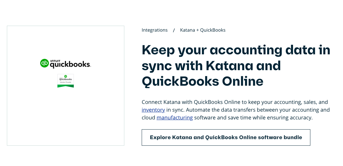 Page showing an overview of Katana and QuickBooks Online integration.