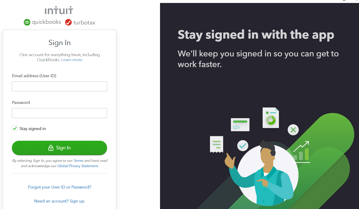 Screen where you can sign in to the QuickBooks Online desktop app.