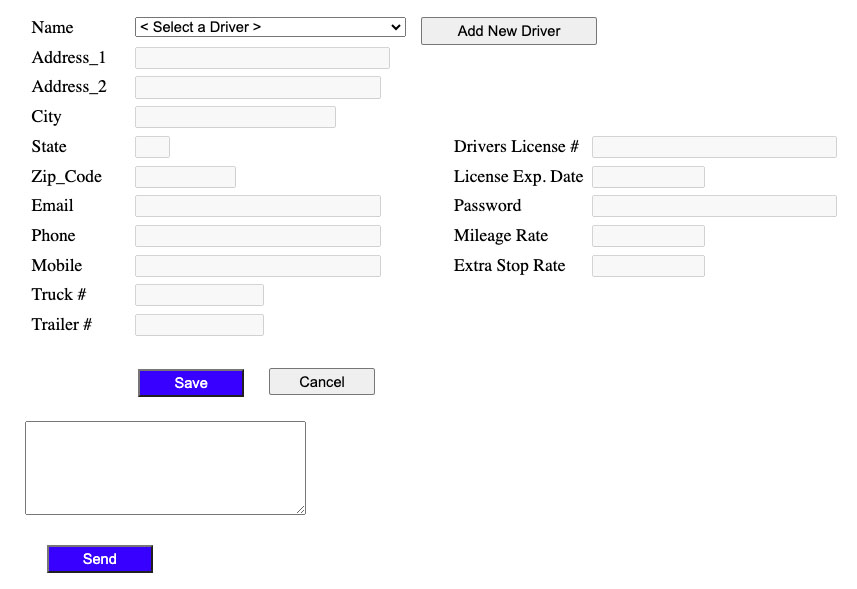 Screen where you can add a new driver in RAMA Logistics Software.