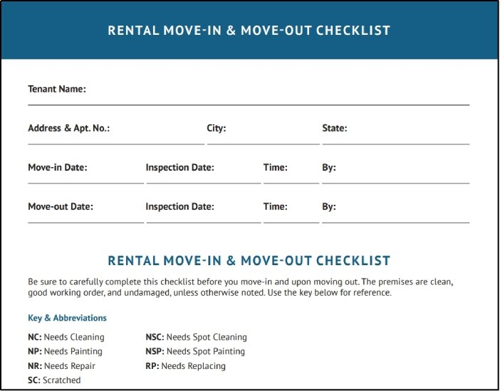 Preview of Rental Move-in and Move-out Checklist.