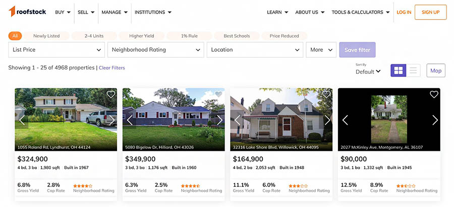 Screenshot of property search results.