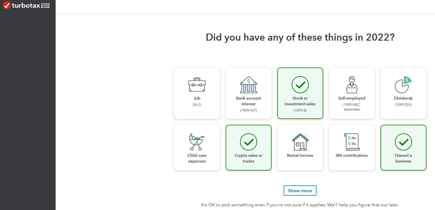 Image of the input screen for TurboTax Online.
