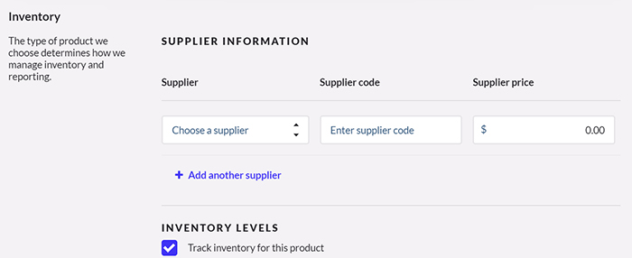 Vend catalog page with supplier information.