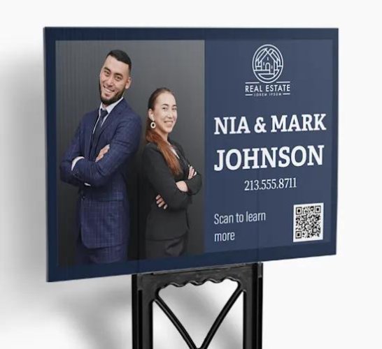 A custom real estate sign of a husband and wife team from VistaPrint.