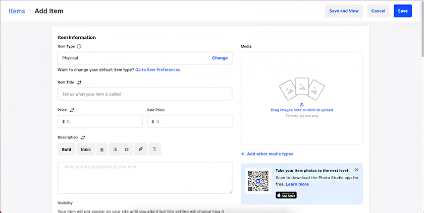 Form to add products manually to your store
