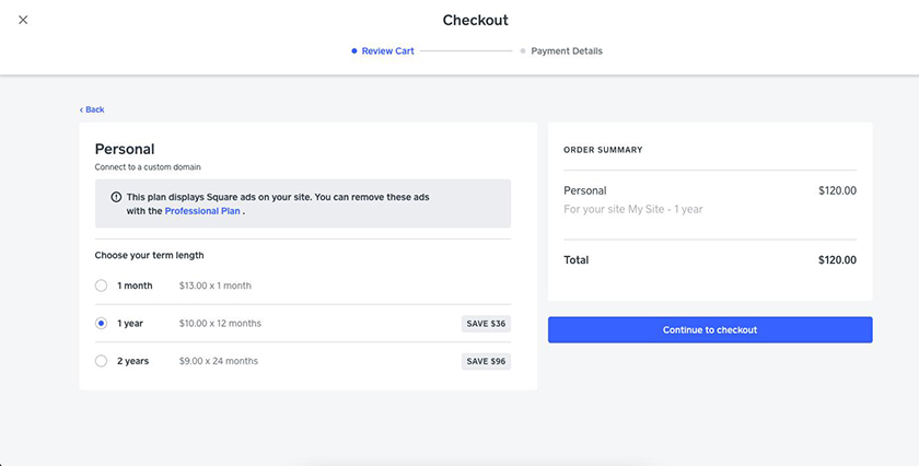 Weebly's checkout page to add billing details.
