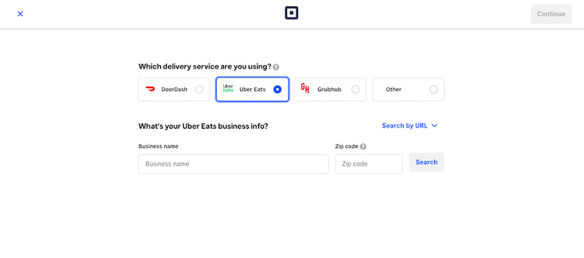 The menu to import your products from a delivery service including DoorDash, Uber Eats, and Grubhub.
