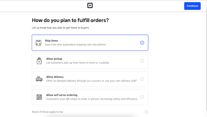 Weebly prompts asking how you'll fulfill orders on your site.