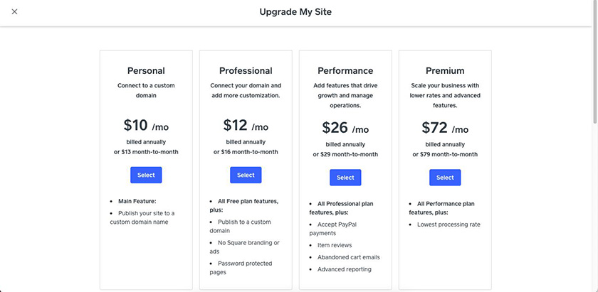Weebly's pricing & plans page.
