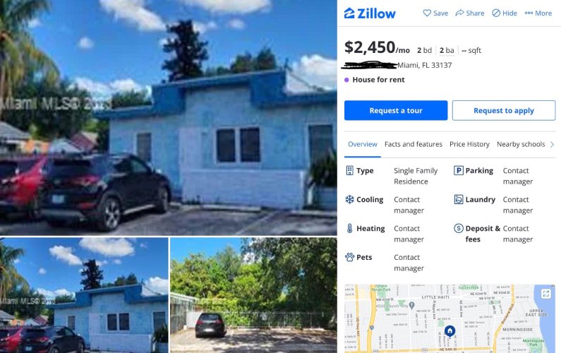 Zillow listing with grainy exterior photo.