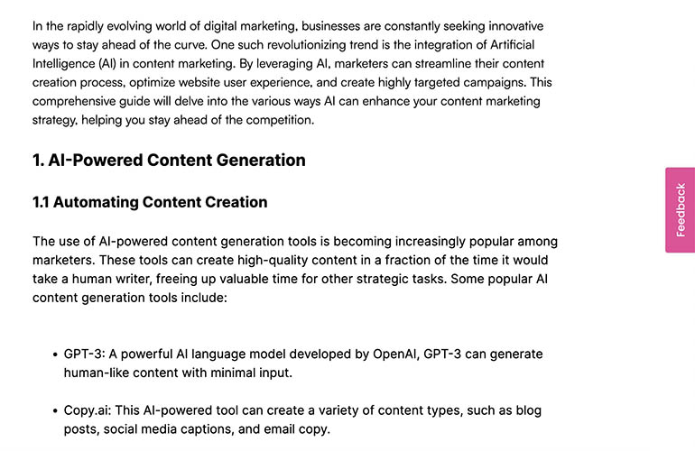 AI for content marketing with ai-generated blog post.