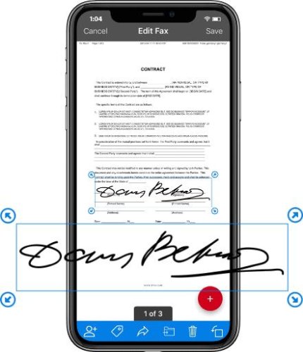 A screenshot of how to add an electric signature with eFax.