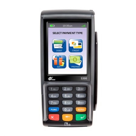 Pax credit card terminal on a white background.