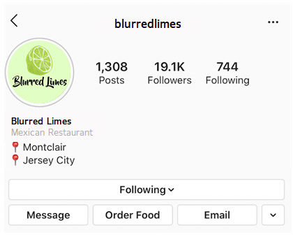 Blurred Limes Instagram profile with 'order food' button.