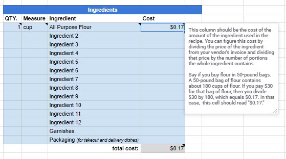 FitSmallBusiness Portion Cost Calculator.