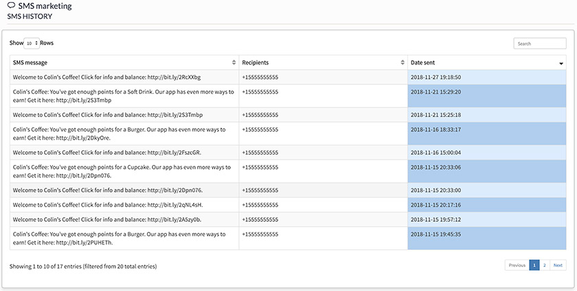 Lightspeed keeps a searchable record of all the SMS text promotions you have sent to specific customers.