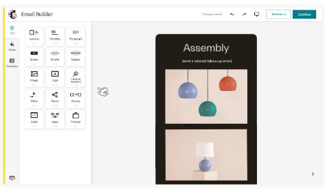 MailChimp email builder screen.