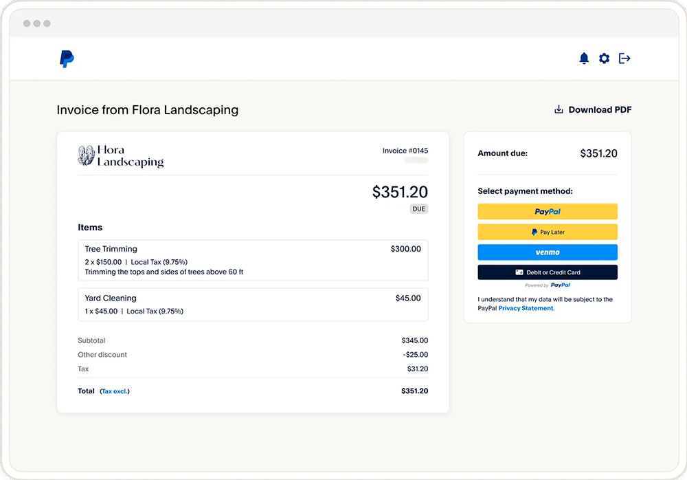 PayPal Business invoice.