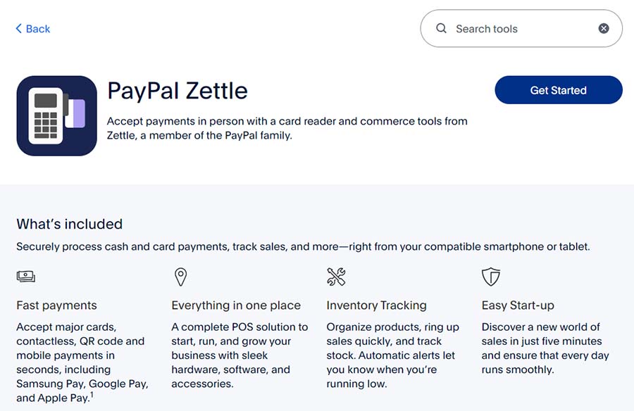 PayPal Zettle sign up page.