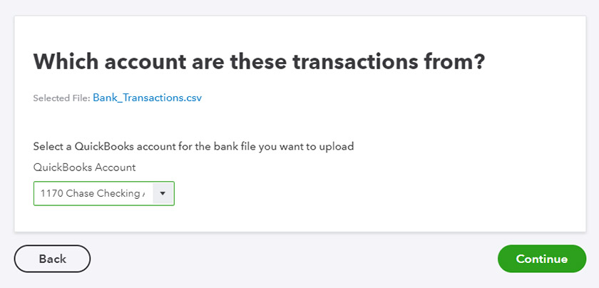 Screen where you can select the account where the transactions come from.