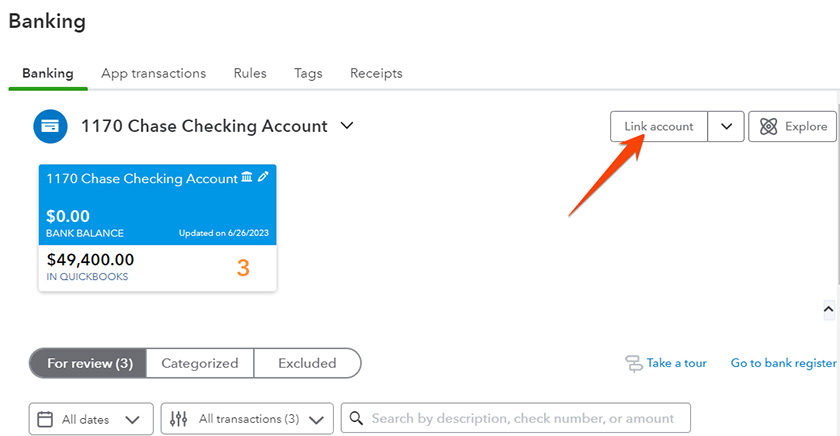 Connecting a bank account to QuickBooks Online.
