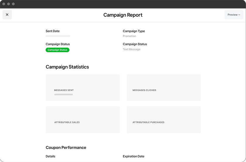 Square Marketing Campaign report screen.