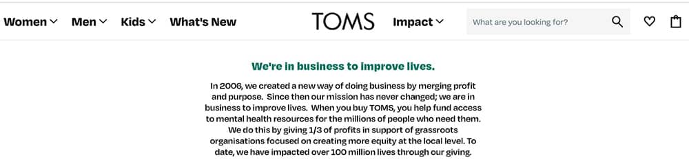 TOMS mission statement website.
