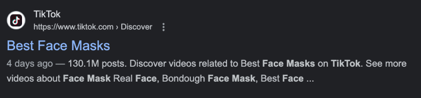 TikTok hashtag best face masks 130.1M posts.