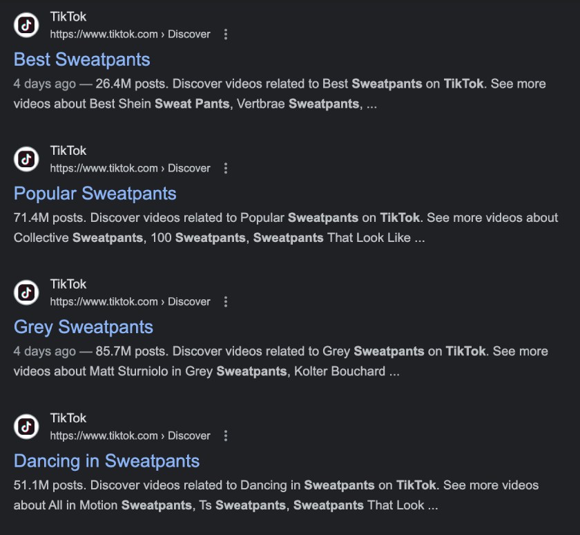 TikTok hashtag sweatpants varieties.