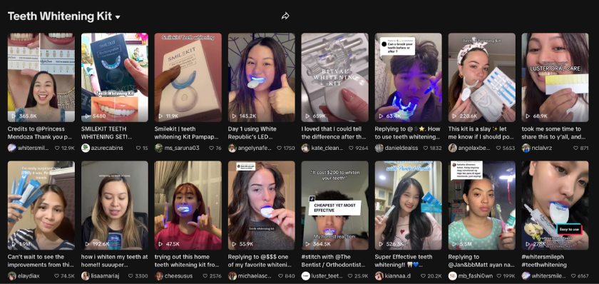 TikTok posts showing teeth whitening kit.