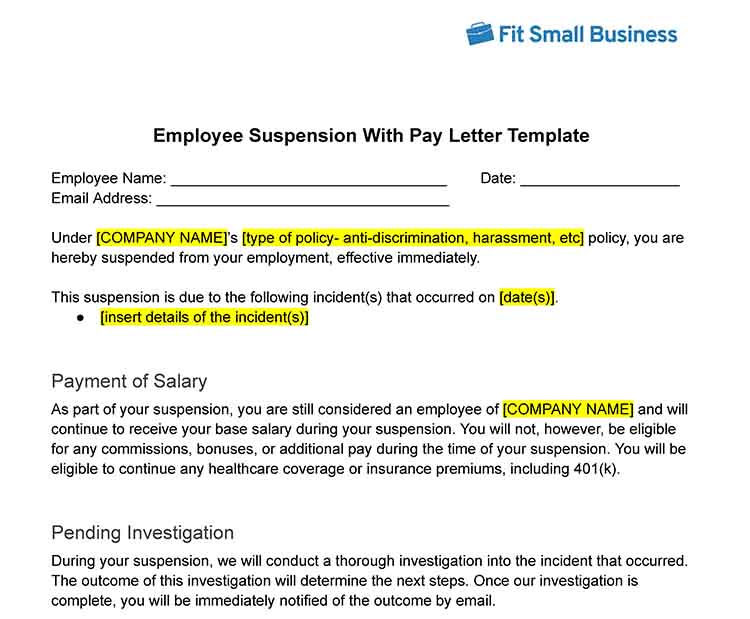Employee suspension with pay letter template.