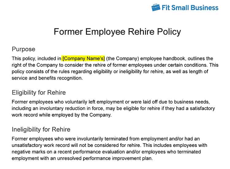 Rehiring former employees policy template.