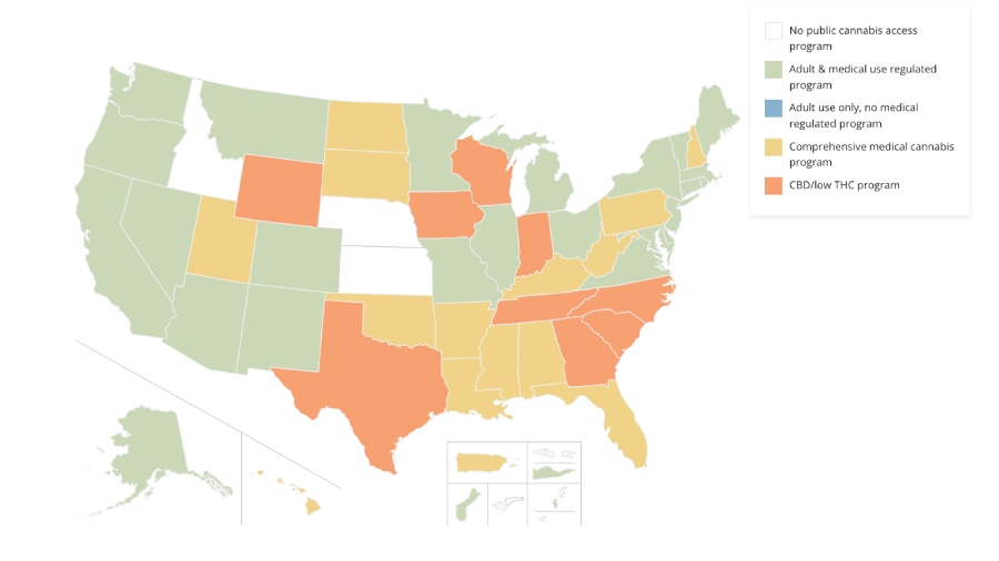 Map of state-regulated cannabis programs.