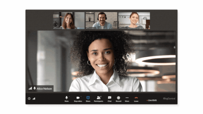 A RingCentral meeting participant clicks "More" on the main menu panel, selects "Show notes" from the options that popped up, and sees the Notes panel, a text processor that contains "Marketing Team Meeting Notes"