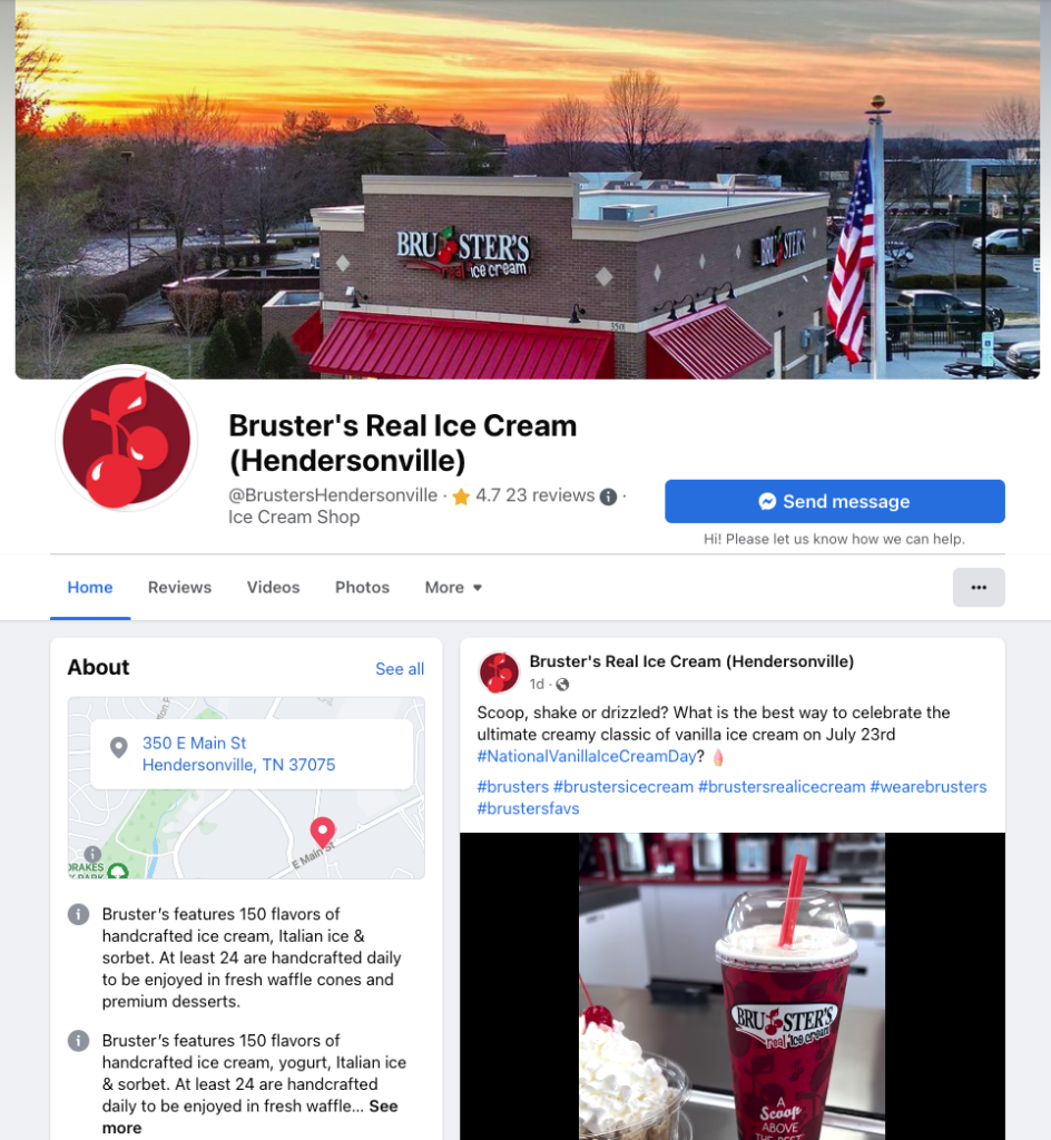 Screenshot of a local franchise Facebook page