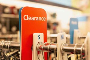 Showing a clearance sign for excess stock.