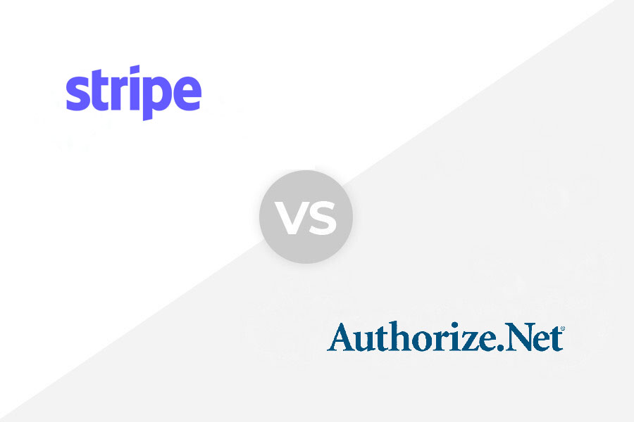 Stripe vs Authorize.net logo.