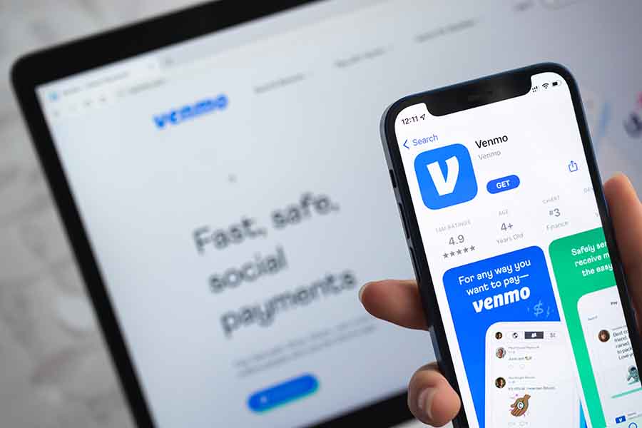 Venmo app on mobile and browser.