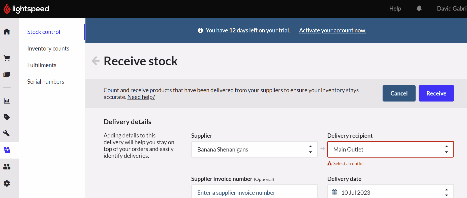 Completion of adding stock in Lightspeed POS without purchase order.