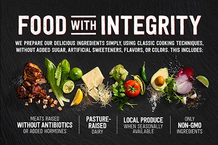 Chipotle ad featuring food with integrity.