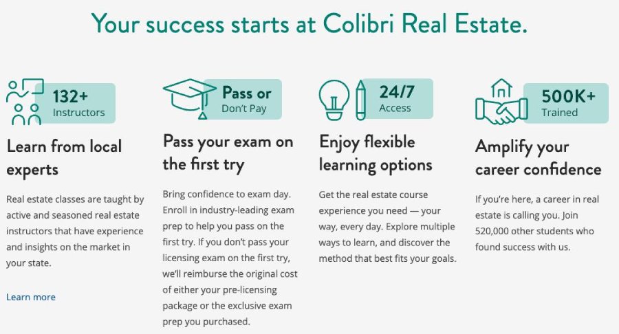 Course features of Colibri Real Estate.