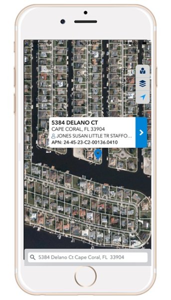 Screenshot of mobile phone showing a satellite map image of an area in Florida.