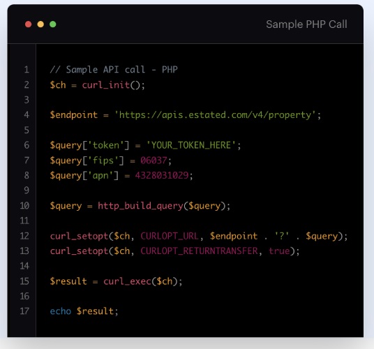 Screenshot of database coding for API integration.
