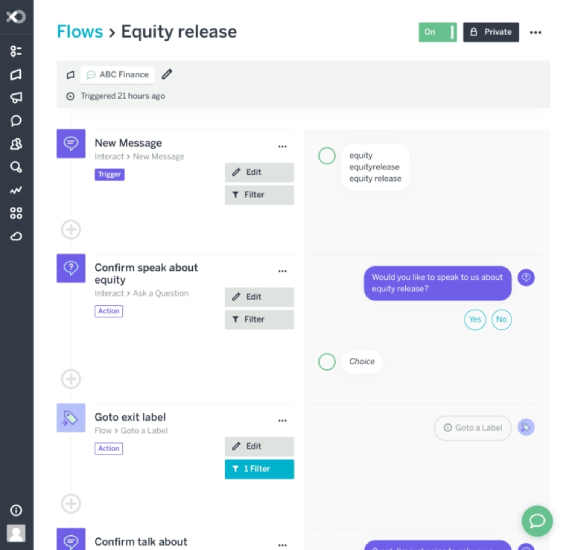 An example of Flow XO for Chat's automated workflow.