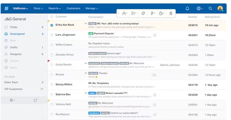 Tracking customer conversations in a team inbox using Help Scout.