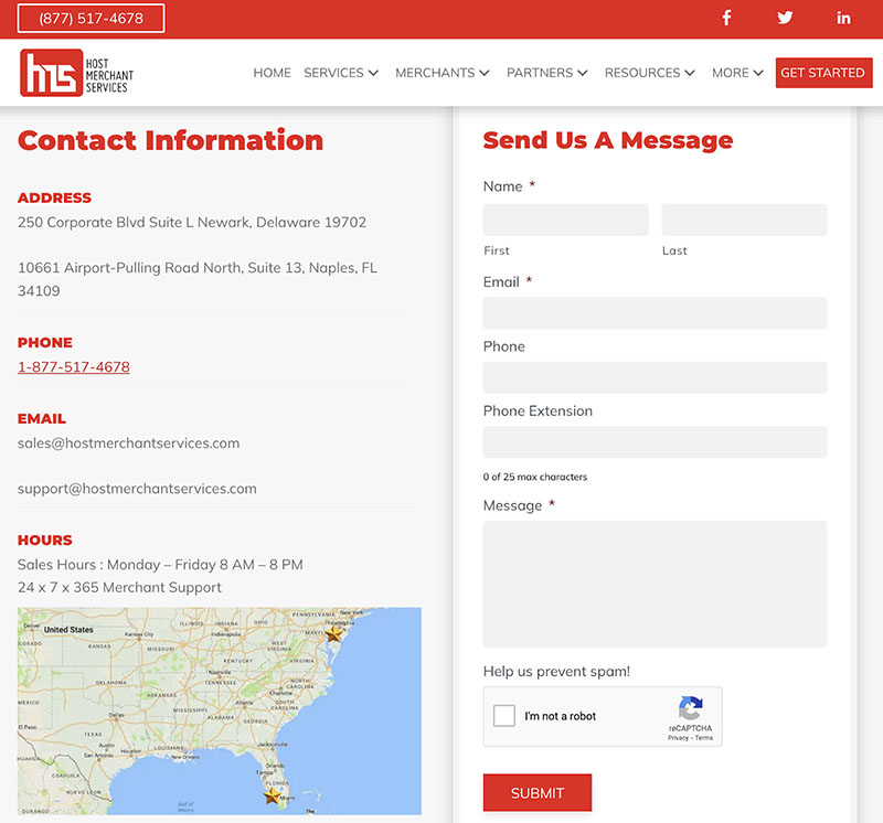 Host Merchant Services Contact form.