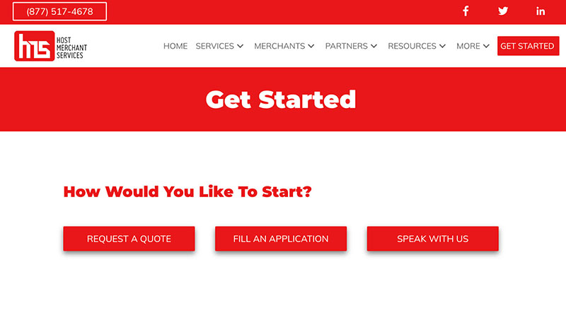 Host Merchant Services website Get Started page.