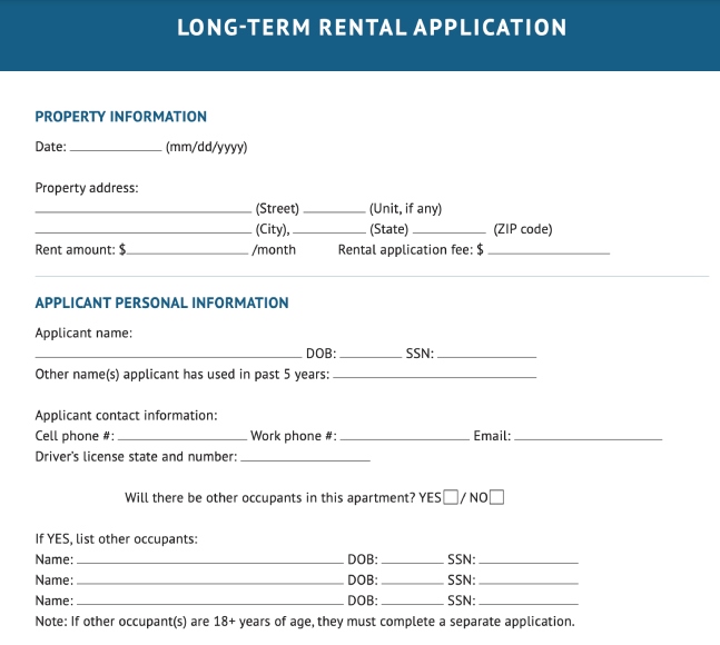 Preview of Long-term Rental Application Template.