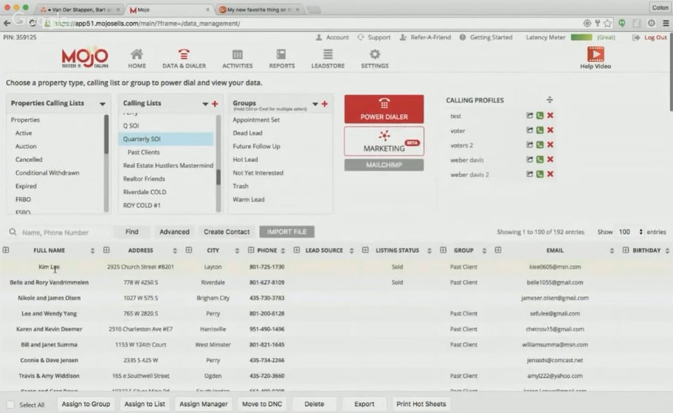 An example of Mojo Sells dashboard from a desktop.